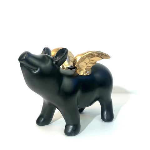 Flying Pig Money Box - Black/Gold