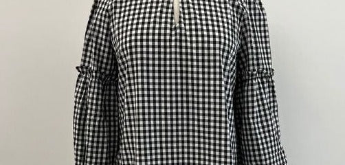 Check Ruffle Collar Shirt By See Saw - Black/White
