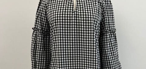 Check Ruffle Collar Shirt By See Saw - Black/White
