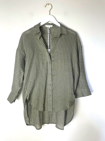 Orla Stripe Boyfriend Shirt By Little Lies - Khaki